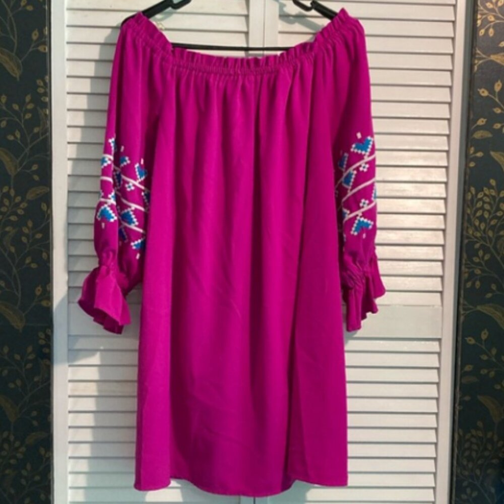 Fuchsia Off Shoulder Western Dress- Sz Large